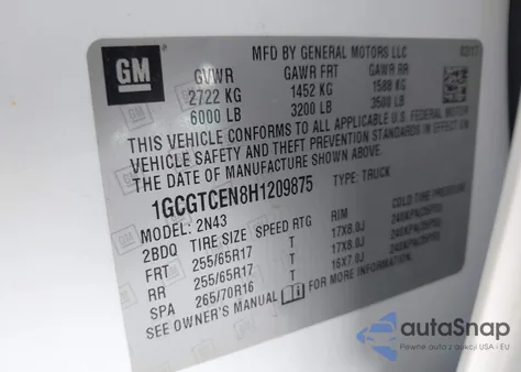 2017 Chevrolet Colorado Lt z USA, uszkodzony, nr VIN 1GCGTCEN8H1209875